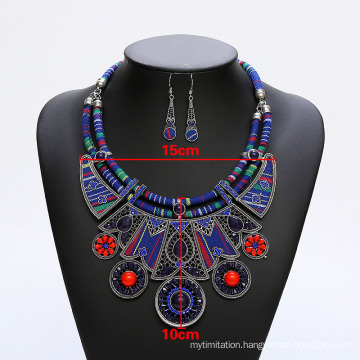 Retro Bohemian Necklace Pendant Earrings Two-Piece Jewelry Set